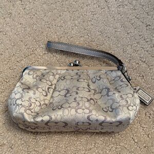 Coach Metallic Silver Kisslock/Wristlet Clutch